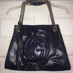 Gucci Patent Leather Soho Bag Chain Strap Tote GHW